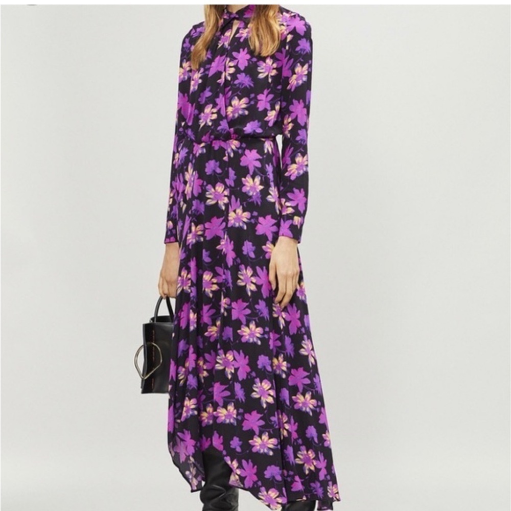Maje Ritunia Shirt Collar Floral Print Maxi Dress
